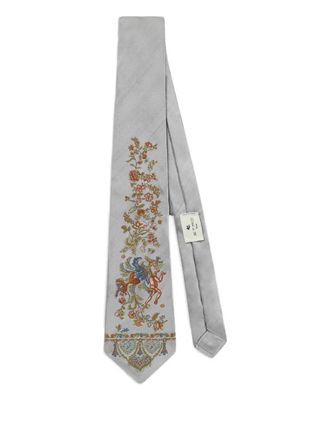 Etro jacquard flora fauna motif tie - men - Silk - One Size - Grey
