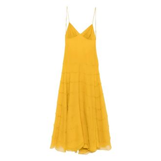 Saint Laurent Midi Dresses, female, Yellow, S, Tiered Ruffled Dress