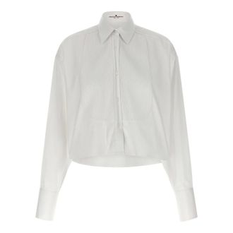 Ermanno Scervino Shirts, female, White, 2XS, Cropped Cotton Poplin Shirt