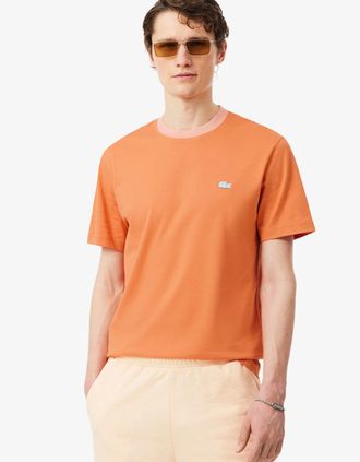 Lacoste Mens Lacoste Classic Fit Colour-Block Cotton T-Shirt - Pink/Orange/Red - Size: 4 medium