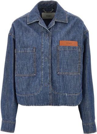 Fendi Chambray short jacket with leather pocket Woman 40
