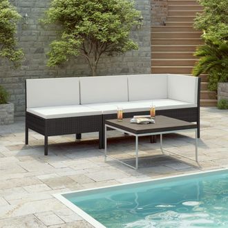 vidaXL Set De Muebles De Jard&iacute;n 3 Pzas Y Cojines Rat&aacute;n Sint&eacute;tico Negro Vidaxl