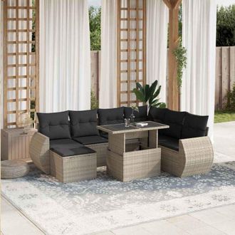 vidaXL Vidaxl - Set De Sof&aacute;s De Jard&iacute;n 8 Pzas Y Cojines Rat&aacute;n Sint&eacute;tico Gris