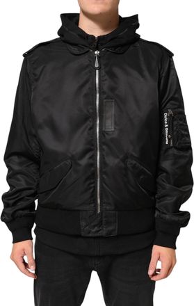 Dolce & Gabbana Mens Black Cotton Hooded Full Zip Bomber Jacket Co+pa Clothing