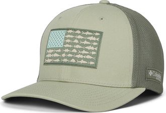 Columbia PFG Meshtm Fish Flag Ball Cap Caps Smokey Sage/Cypress : LG/XL (6 3/4-7 1/2), Cotton/Elastane