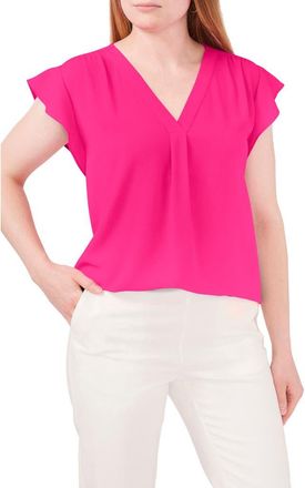 Chaus Print Flutter Sleeve Blouse in Bright Rose at Nordstrom, Size X-Large