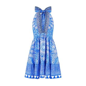 Camilla Dames, Jurken, Blauw, Maat: L Linnen