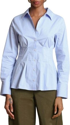 Avec Les Filles Stripe Cotton Blend Button-Up Top in Blue/White Stripe at Nordstrom, Size X-Small