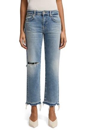 7 For All Mankind Calie Ripped Mid Rise Ankle Straight Leg Jeans in Shore Break at Nordstrom Rack, Size 28
