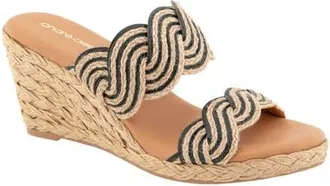 Andr&eacute; Assous Nitra Twist Espadrille Platform Wedge Sandal in Natural/black at Nordstrom, Size 7.5
