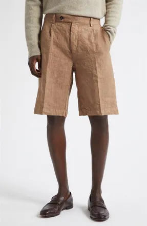 Massimo Alba Pleated Longline Linen Shorts in Clay at Nordstrom, Size 48