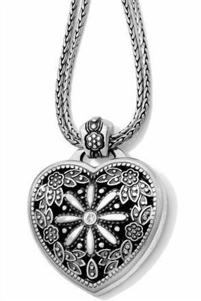 Brighton Womens Floral Heart Locket Necklace In Silver
