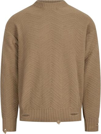 Laneus Truien & Vesten, Heren, Beige, L, Katoen, Trui met ronde hals, boxy fit