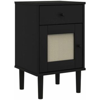 vidaXL Vidaxl - Mesita Noche Senja Aspecto Rat&aacute;n Madera Pino Negro 40x35x65 Cm