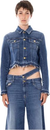 Cycle Mil&ugrave; Denim Cropped Trucker Jas - Dames - Spijkerjassen - Blauw - S - Denim - Jassen