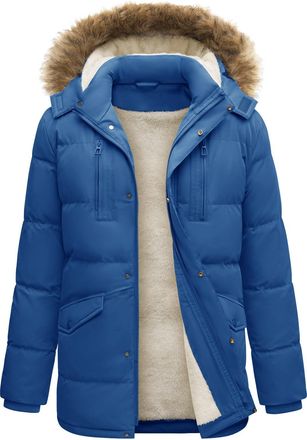 Heekpek Mens Jacket Winter Long Coats Warm Parka Hooded Water Repellent Outdoor Padded Fleece Lined Jackets, Blue, XXL