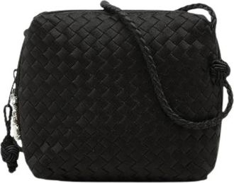 Bottega Veneta Pre-owned Cross Body Bags, female, Black, Size: ONE SIZE Pre-owned Intrecciato Satin Shoulder Bag