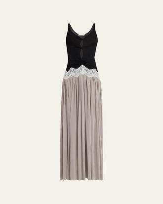 CHRISTOPHER ESBER Verner Open-Twist Pleated Lace-Trim Jersey Maxi Dress