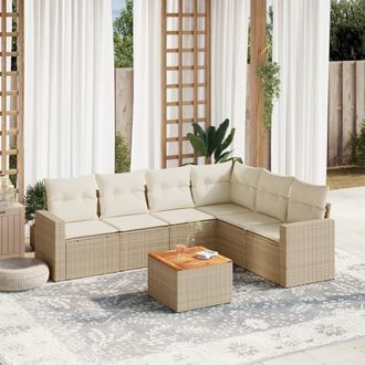 vidaXL Set Sof&aacute;s De Jard&iacute;n 7 Piezas Y Cojines Rat&aacute;n Sint&eacute;tico Beige Vidaxl