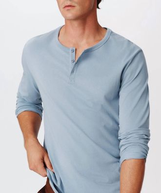 ATM Anthony Thomas Melillo Classic Jersey Long Sleeve Henley Top In Hazy Blue