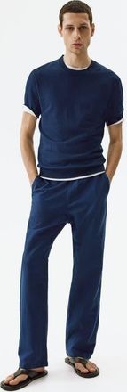 H&M Regular Fit Linen-blend Trousers in Dark Blue at Nordstrom, Size Xx-Large