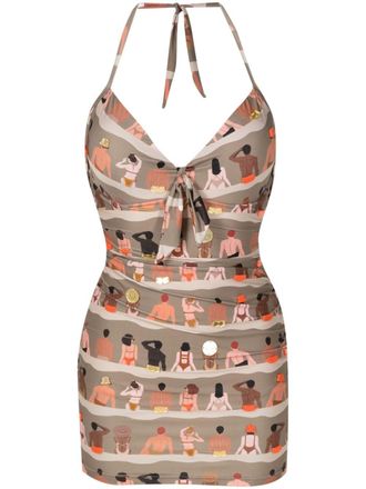 Amir Slama Costume intero con stampa grafica - Verde