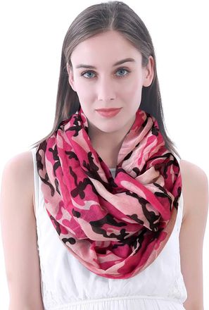 Lina & Lily Military Camouflage Print Lightweight Snood Scarf (Pink camo)