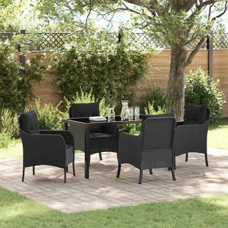 vidaXL Vidaxl - Set Da Pranzo Per Giardino Con Cuscino 5 Pcs Nero Poly Rattan