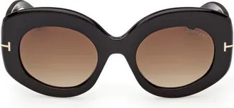 Tom Ford Claudette 51mm Round Sunglasses in Black /Gradient Brown Lens at Nordstrom