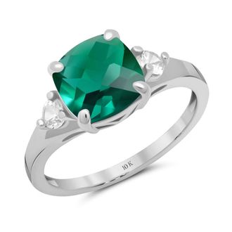 MAX + STONE 10k Yellow or White Gold Cushion Cut Gemstone Three Stone Ring