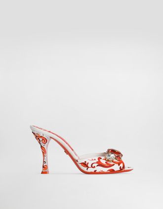 Dolce & Gabbana Majolica-print Brocade Mules With Embroidery - Woman Slides And Mules Multicolor Cotton 37.5
