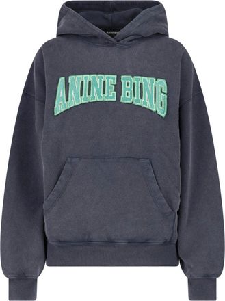 Anine Bing Black Harvey Cotton Logo Hoodie