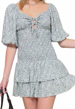 Lumiere Floral Smocked Tie-Front Ruffle Mini Dress In Sage Daisy