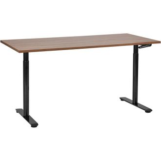 Beliani Beliani - Escritorio De Altura Regulable Manualmente Oficina Moderna Patas Redondas 160 X 72 Cm Tablero Madera Oscura Soporte De Acero Negro Destinas