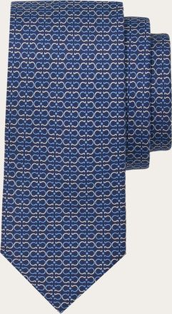 Ferragamo Men Gancini print silk tie Blue
