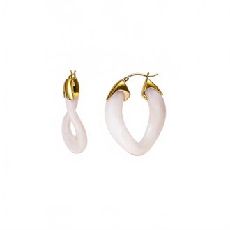 Gold & Honey Womens Curb Link Lucite Birthstone Hoop Earrings In June - Pearl