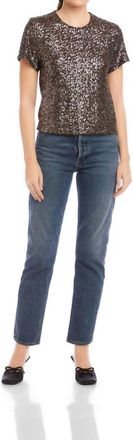 Fifteen Twenty Stacey Sequin Short Sleeve Top In Brown