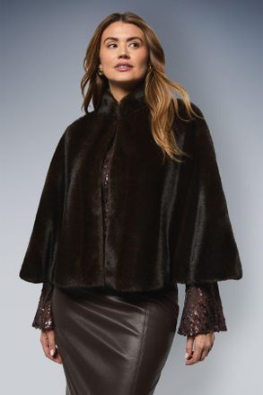 Wallis Womens Cropped Faux Fur Cape - Dark Brown - Size 16 UK