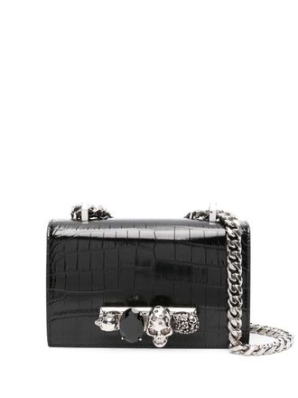 Alexander McQueen Boekentas met krokodillenleer-reliëf - Zwart