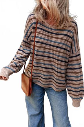 Nobrand Striped Knitted Drop Shoulder Crew Neck Sweater In Multicolor