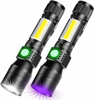No Brand Linterna Uv Recargable - 395 Nm, Luz Negra, Magn&eacute;tica, 7 Modos, Luz Roja, Paquete De 2