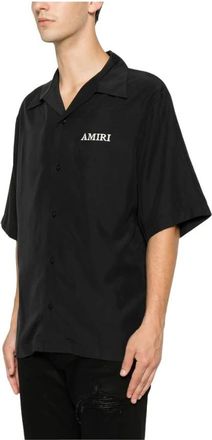 Amiri Overhemden, Heren, Zwart, L, Logo Geborduurd Camp Collar Shirt