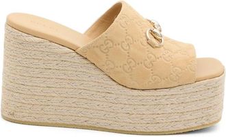Gucci Monogram Horsebit Wedge Sandals