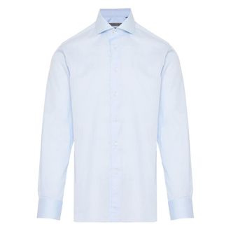 Corneliani Formal Shirts, male, Blue, 3XL, Cotton Twill Dress Shirt Made in Italy