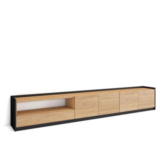 Skraut Home Mueble tv efecto madera roble y negro 310x37x50cm