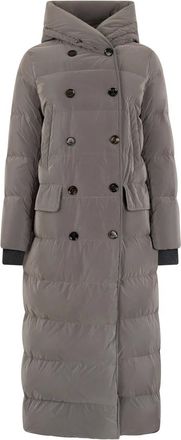 Moorer Jassen, Dames, Grijs, L, Leer, Lange Gewatteerde Jas