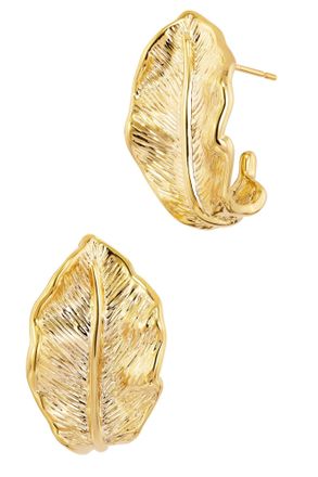 Savvy Cie Jewels GOLD PLATED CURLED LEAF STUD EARRING