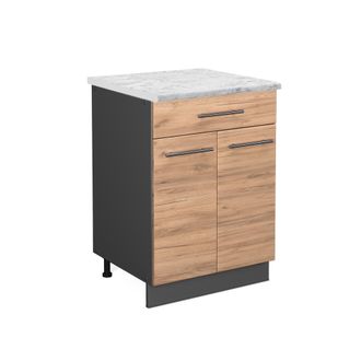 Vicco Mueble Bajo De Cocina Fame-line, Roble Dorado, 60 Cm Con Caj&oacute;n, Et M&aacute;rmol