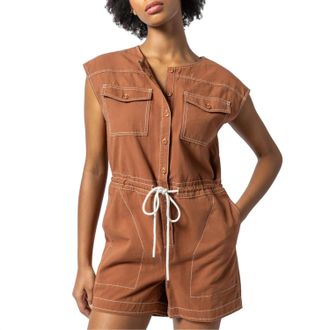 Lilla P Womens Short Sleeve Canvas Romper In Bronze