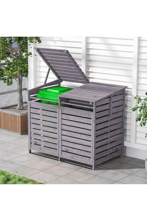 Living and Home Spruce Wood Garbage Can Outdoor Garden Storage Shed in Grey